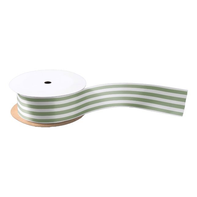 Lazo De Raso Modern Cute Sage Green Stripes Holiday (Carrete)