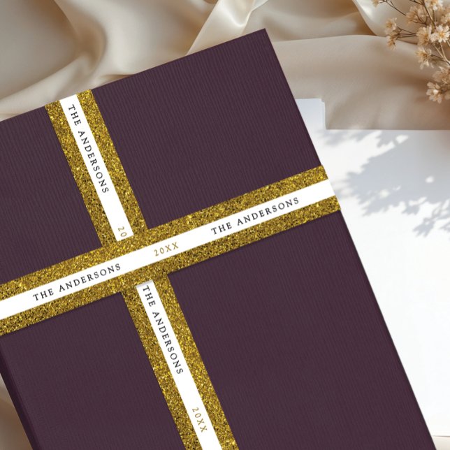 Lazo De Raso Modern Shiny Gold White Sparkle Glitter Name Typo (Subido por el creador)