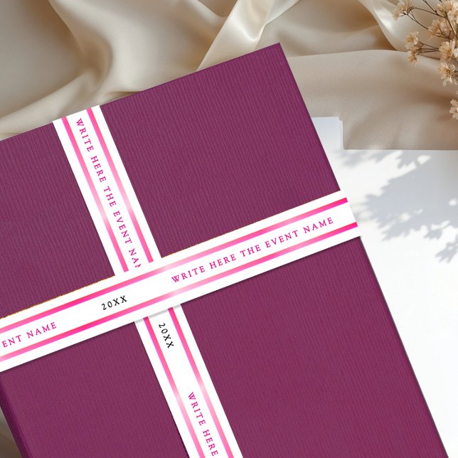 Lazo De Raso Modern Simple Girly White Pink Stripe Typography (Subido por el creador)