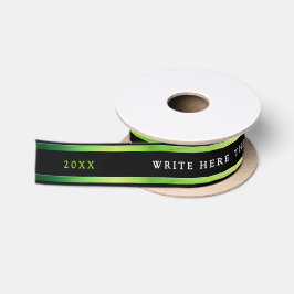Lazo De Raso Moderno Estilo Negro Verde Franja Blanca Tipografí