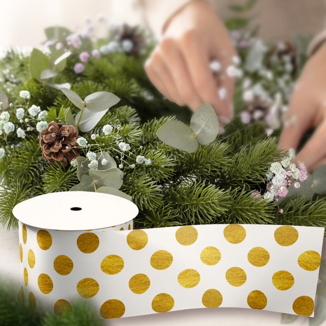 Lazo De Raso Modernos y elegantes puntos de Polka Blanco Oro (Subido por el creador)