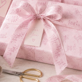 Lazo De Raso Monograma de patrón de acuarela Piensa Rosa 