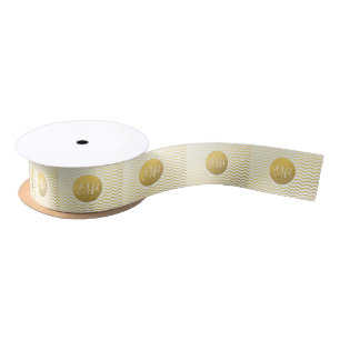 Lazo De Raso Monogramado Gold y Chevron blanco personalizado