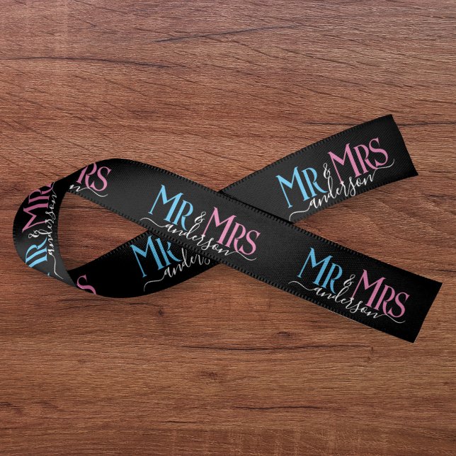 Lazo De Raso Mr & Mrs Newlywoed Couple Boda Gift Wrap Black (Subido por el creador)
