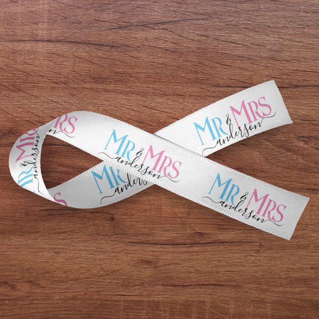 Lazo De Raso Mr & Mrs Newlywoed Couple Boda Gift Wrap White (Subido por el creador)