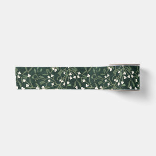 Lazo De Raso Muérdago elegante verde oscuro y bayas blancas de