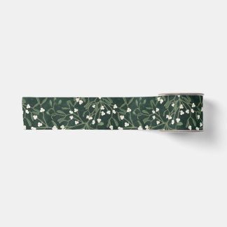 Lazo De Raso Muérdago elegante verde oscuro y bayas blancas de