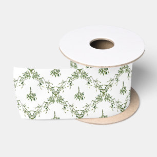 Lazo De Raso Muérdago Floral Navidad Acuarela