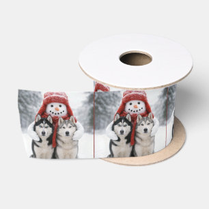 Lazo De Raso Muñeco de nieve abrazando perros Siberian Husky