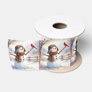 Lazo De Raso Muñeco de nieve de Navidad con cardenal rojo