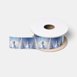 Lazo De Raso Muñeco de nieve de sombrero azul árbol de Navidad