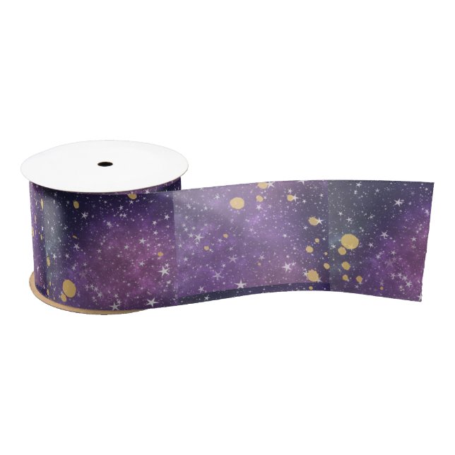 Lazo De Raso Mystical All Occaum Purple Gold Sparkles Stars (Carrete)