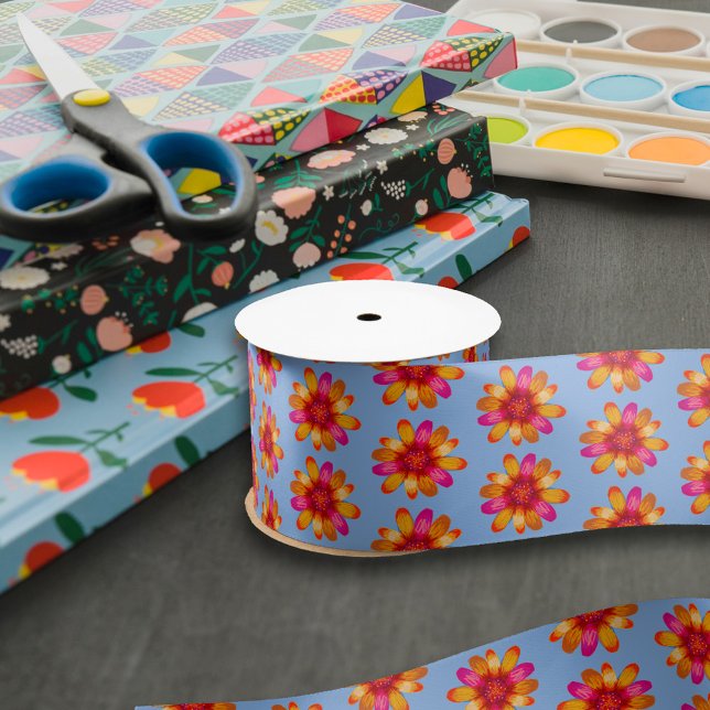 Lazo De Raso Naranja Daisy Boho Patrón Hippie Floral Duste Azul (Subido por el creador)