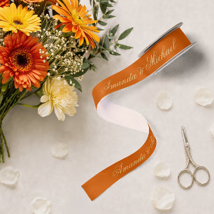 Lazo De Raso Naranja Quemada Boda Elegante Caligrafía Script