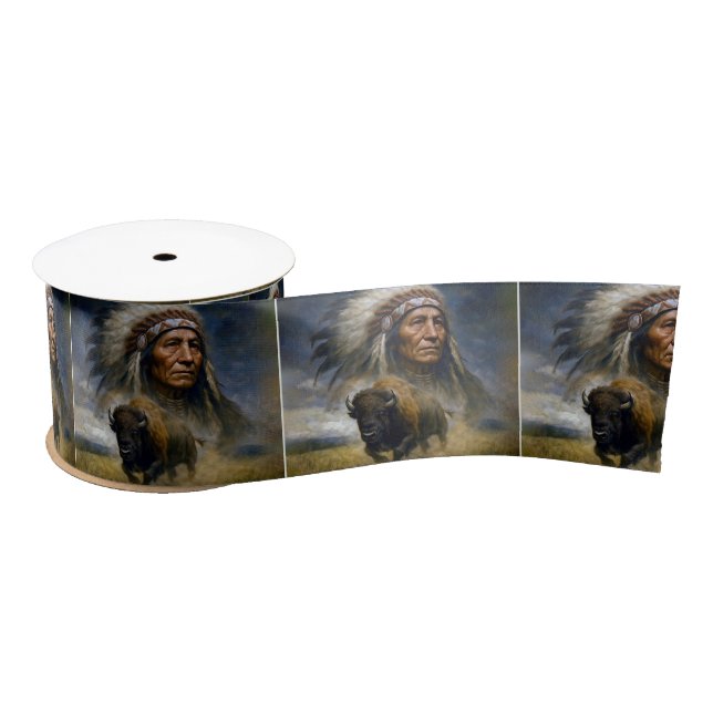 Lazo De Raso Native American Chief with Charging Buffalo (Carrete)