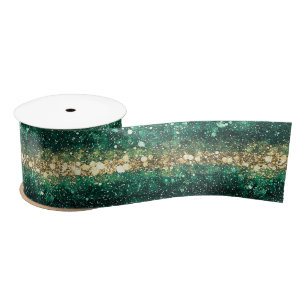 Lazo De Raso Navidad Brillo Verde Oro