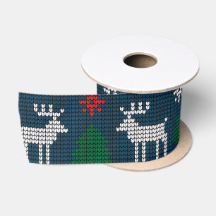 Lazo De Raso Navidad con patrón de árbol de pino de renos rústi