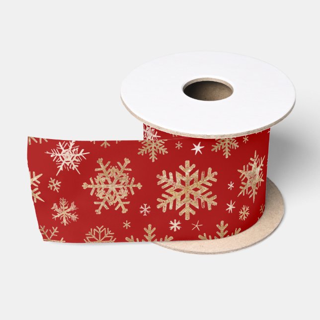 Lazo De Raso Navidad Copos de Nieve Dorados (Carrete)