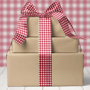 Lazo De Raso Navidad de Cuadro Escocés Búfalo Rojo y Blanco