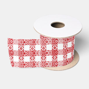 Lazo De Raso Navidad de cuadros de encaje rojo y blanco