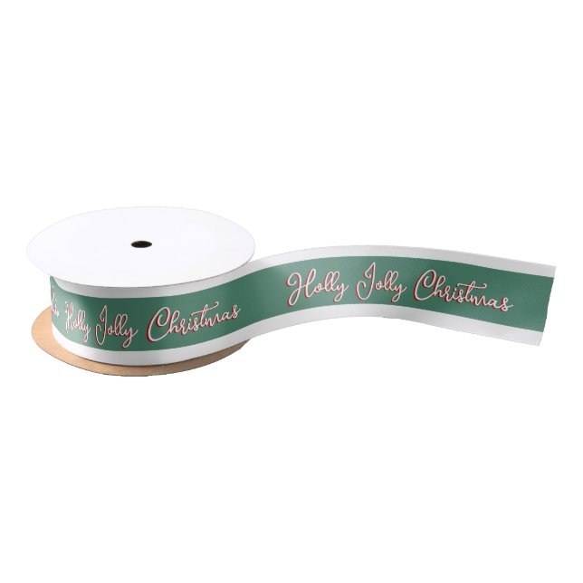 Lazo De Raso Navidad Editable Verde Holly Jolly (Carrete)