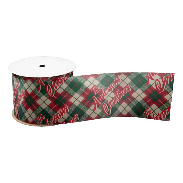Lazo De Raso Navidad Plaid Rojo Familiar Nombre Navidad (Carrete)
