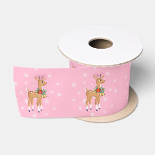 Lazo De Raso Navidad Rosa Retro Reno Rudolph