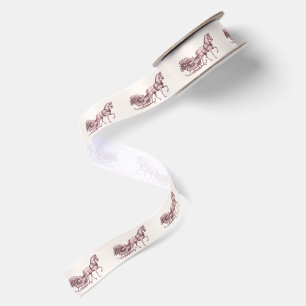Lazo De Raso Navidad Vintage Burgundy Toile Caballo Trineo