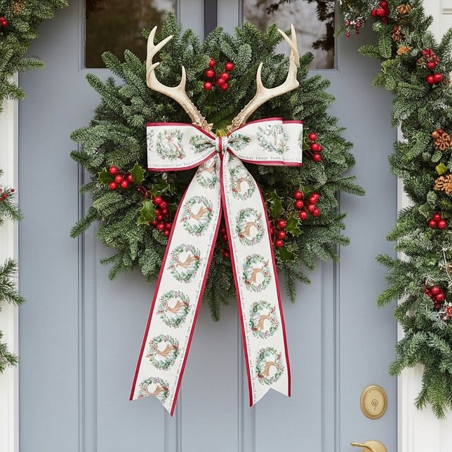 Lazo De Raso Navidades acuarelas con personalizado de ciervos (Subido por el creador)
