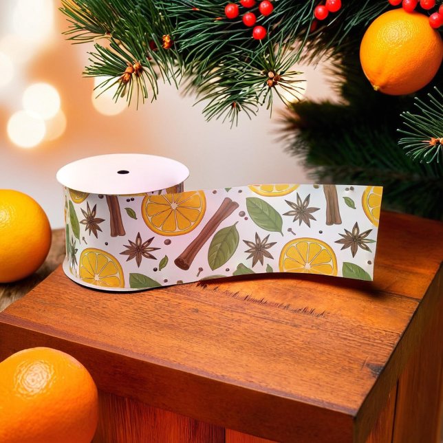 Lazo De Raso Navidades blanco picante de vino (Christmas mulled wine spicy white satin ribbon)