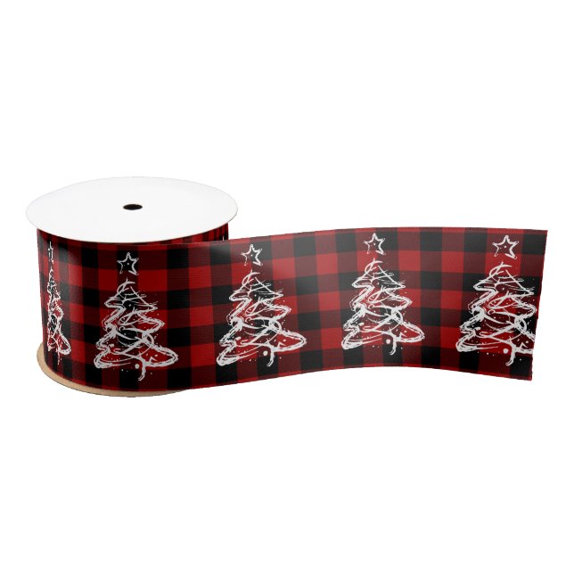 Lazo De Raso Navidades Buffalo Plaid Red Black Checks Gingham (Carrete)