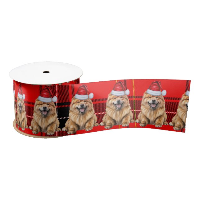 Lazo De Raso Navidades Chow Chow Dog Holiday Red Plaid (Carrete)
