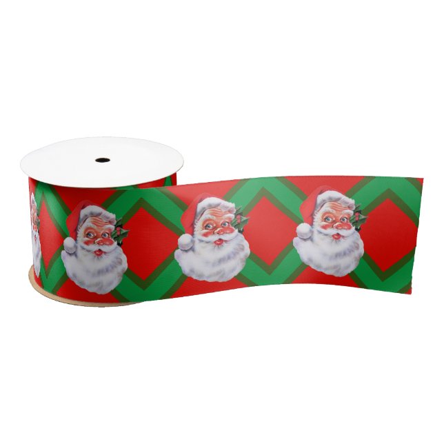 Lazo De Raso Navidades clásicos Santa Claus Red Green 3 in (Carrete)