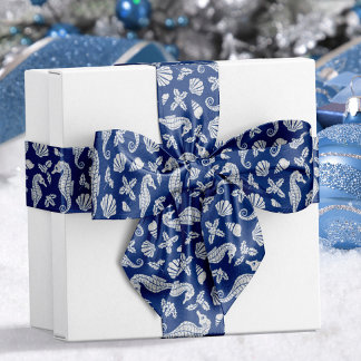 Lazo De Raso Navidades costeros Purpurina azul de la marina cab