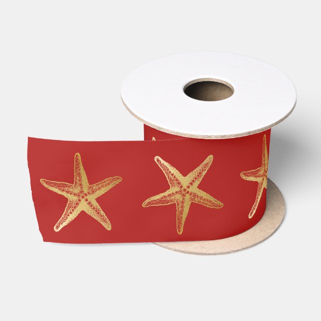 Lazo De Raso Navidades costeros Red Starfish de Oro (Carrete)