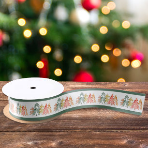 Lazo De Raso Navidades de acuarela de árbol de pino Holiday Sag