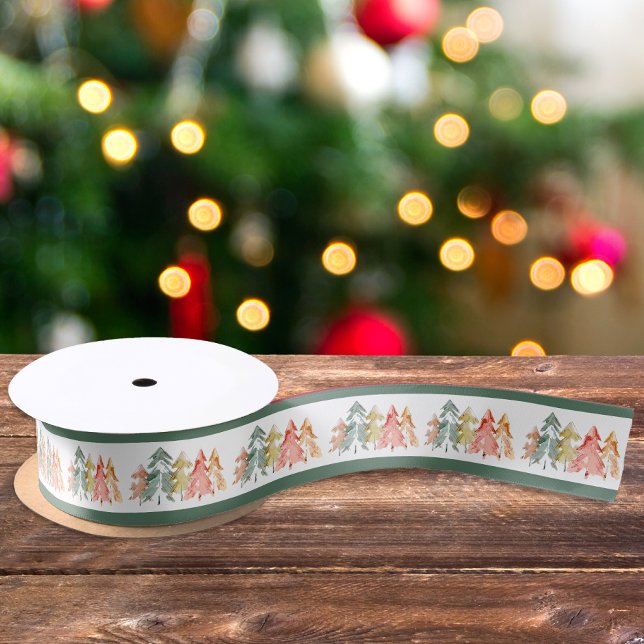 Lazo De Raso Navidades de acuarela de árbol de pino Holiday Sag (Subido por el creador)