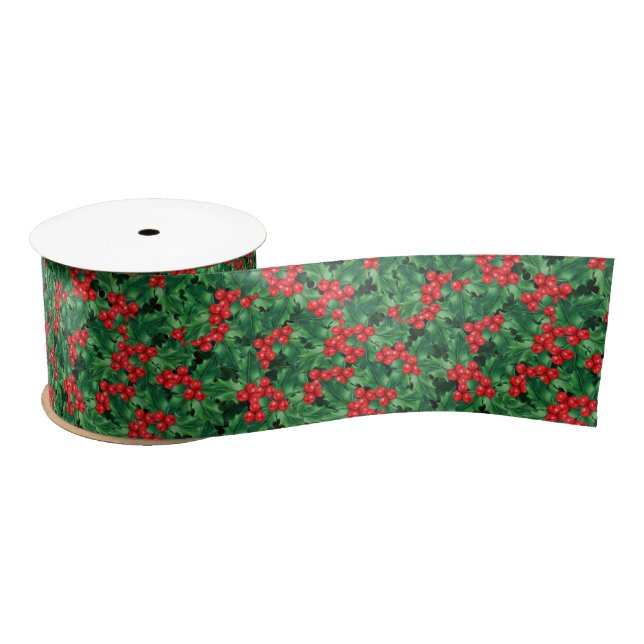 Lazo De Raso Navidades de acuarela Holly Ribbon (Carrete)