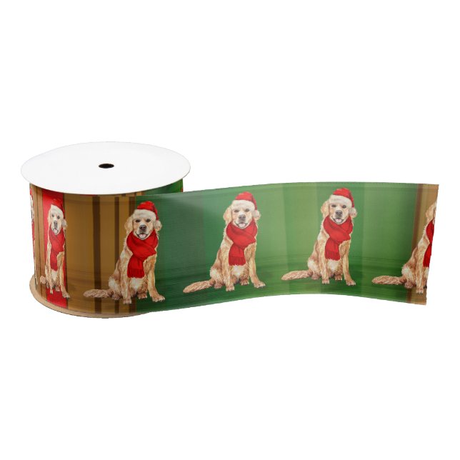 Lazo De Raso Navidades de Dog Lover Plaid y Golden Retriever (Carrete)