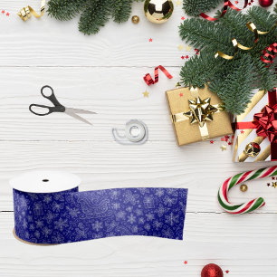 Lazo De Raso Navidades de Doodle Azul de la Marina Patrón Sleig