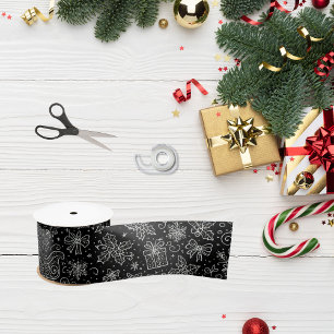Lazo De Raso Navidades de Doodle en blanco y negro Patrón Sleig