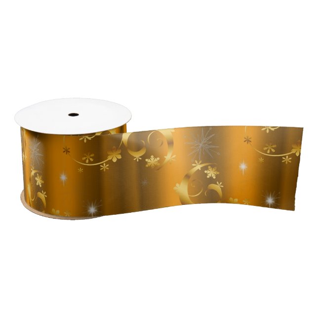 Lazo De Raso Navidades de Gold Swirls y Stars Lux (Carrete)