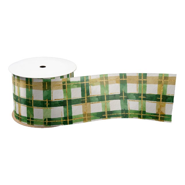Lazo De Raso Navidades de Green Gold Plaid (Carrete)
