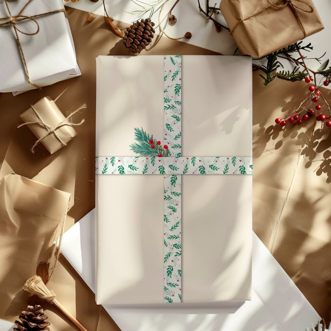 Lazo De Raso Navidades de hojas verdes y bayas rojas patrón bla (Subido por el creador)