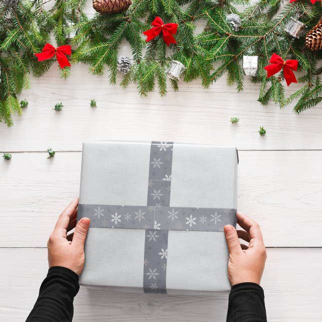 Lazo De Raso Navidades de invierno grises de época con copos de (Vintage Grey Winter Christmas Snowflakes Satin Ribbon)