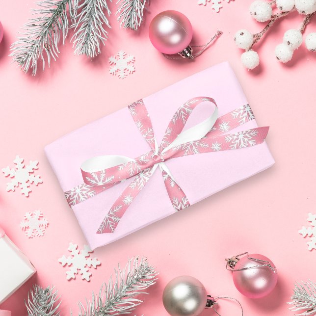 Lazo De Raso Navidades de invierno rosados de época con copos d (Vintage Pink Winter Christmas Snowflakes Satin Ribbon)