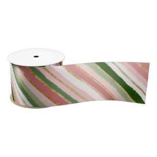 Lazo De Raso Navidades de oro verde rosado