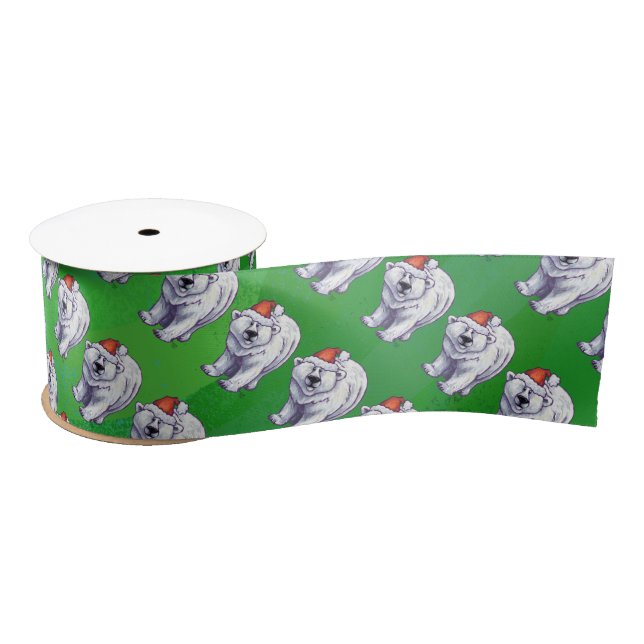 Lazo De Raso Navidades De Oso Polar En Verde (Carrete)