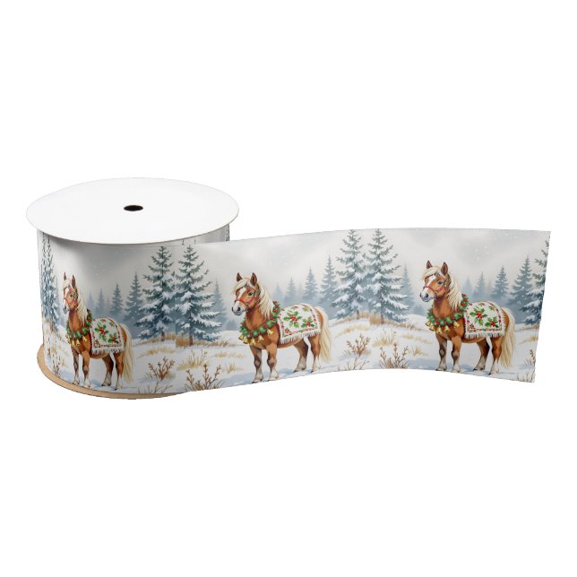 Lazo De Raso Navidades de Shetland Pony y Holly (Carrete)