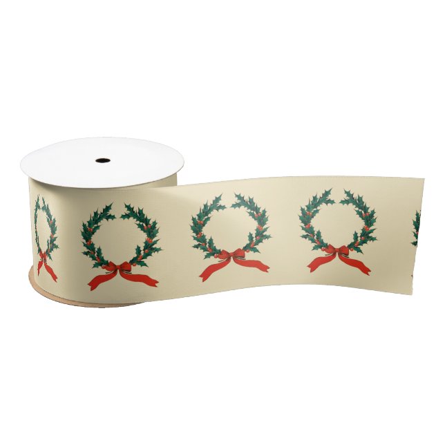 Lazo De Raso Navidades de Vintage Holly Wreath (Carrete)